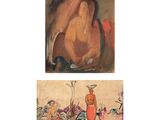 deux tableaux représentant une femme en robe rouge et un tableau représentant une femme en robe rouge