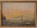 a picture of a painting of a sailboat in the ocean