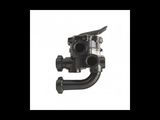 a close up of a black valve on a white background