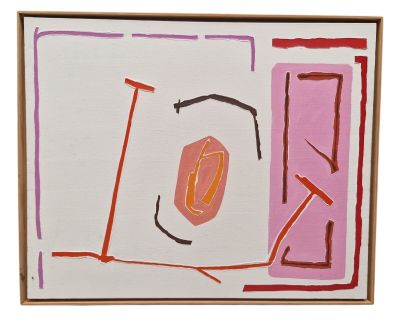une image d'une photo d'un tableau représentant un objet rose et rouge