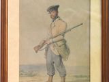 tableau représentant un homme coiffé d'un chapeau et tenant un fusil