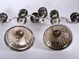 pair of antique silver plated candlesticks with flowers and leaves