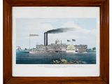 an old picture of a steamboat boat with smoke coming out of it ' s chimney