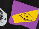 an image of a black and yellow painting with a purple and yellow design