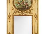 une photo d'un miroir sur lequel figure l'image d'un panier de fleurs