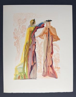 un tableau représentant deux femmes vêtues de tenues colorées
