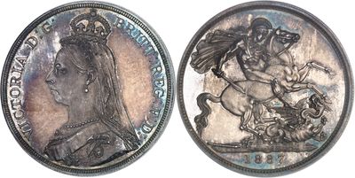 two silver coins with a picture of a woman on a horse and a man on a horse