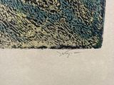 drawing of a blue and yellow purse on a white surface