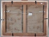 painting on a wooden easel with a piece of paper taped to it