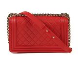 chanel red quilted lambskin small boy bag