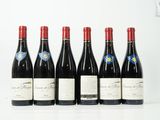 six bouteilles de vin sont alignées sur une surface blanche