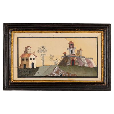 une image d'une peinture représentant une maison sur une colline