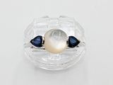 bague en argent sterling sertie d'une perle blanche et de saphirs bleus