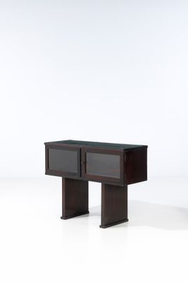 pair of two dark wood side tables with drawers on each side