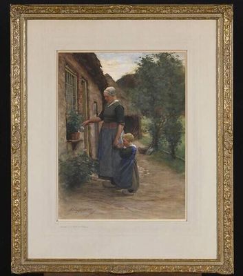 MARTENS Willy, 1856-1927 Hollandaise et son enfant au jardin