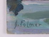 an oil painting of a boat in a body of water