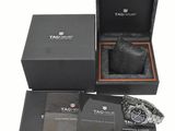 tag heuer men ' s watch with black leather strap and box
