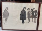 two framed pictures of men in top hats and tails