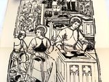 un dessin représentant une femme et un homme dans une cuisine