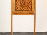 an image of a small wooden table with a drawer on it