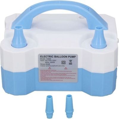 une pompe à ballon électrique bleue et blanche munie de deux poignées bleues