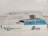 the box is open on a white surface with a blue and white design