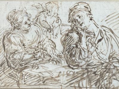 drawing of a group of people sitting around a table