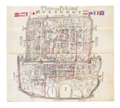 une vieille carte d'une ville sur laquelle figurent des lignes rouges