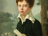 un tableau représentant un jeune garçon tenant un livre dans ses mains