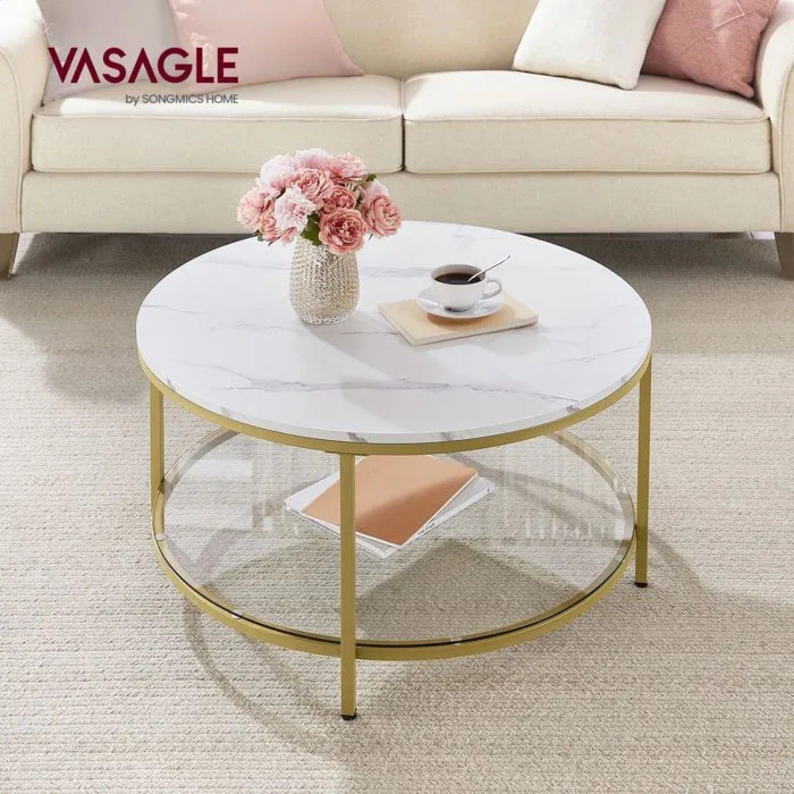 10798-867 / Table Basse VASAGLE Façon Marbre, Support en Ver…