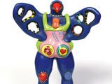 brightly colored figurine of a woman with a butterfly costume