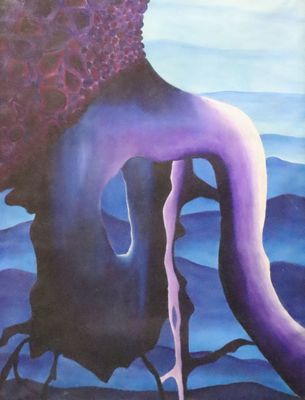 une peinture à l'huile représentant une femme tenant une fleur à la main