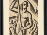 une image représentant un dessin en noir et blanc d'un homme tenant une perche