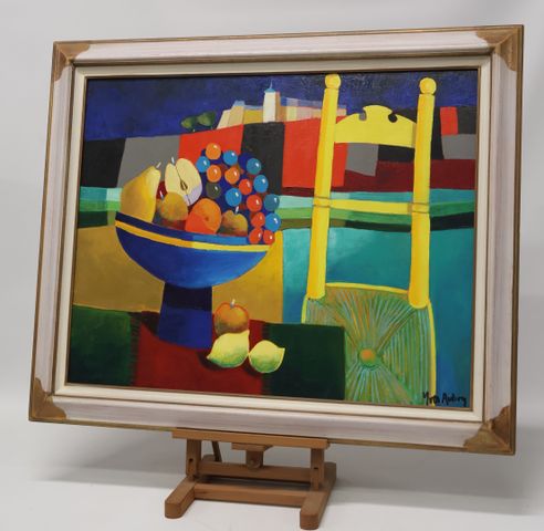 Yves AUBRY (1945-2023) « Coupe de fruits ». Huile sur toile. Sign...