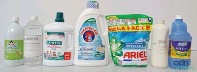 many different types of cleaning products on the table