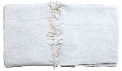 DESSUS DE LIT en coton gaufré à décor de fleurs et médaillon… - Photo 1