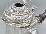a silver tea pot with a spoon on top of it