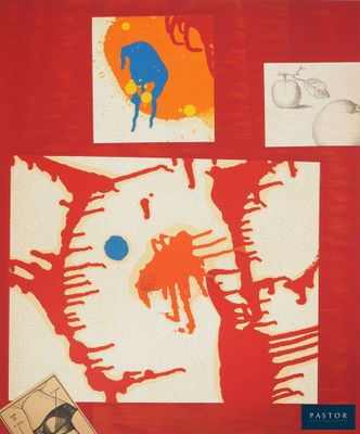 a picture of a painting on a red wall