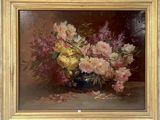une peinture de fleurs dans un vase sur une table