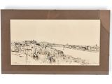 une image représentant un dessin montrant une vue d'une ville depuis une colline