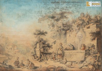 G. Vangaver La fontaine crayon d'apres la gravure