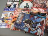 a lot of comic books on the table together