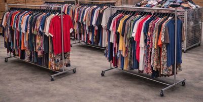 deux portants de vêtements exposés dans un magasin