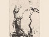 drawing of two birds sitting on a tree branch with a bird perched on a branch