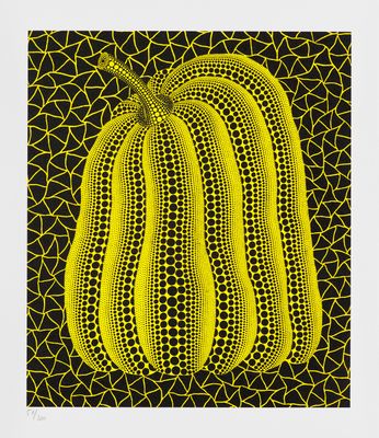 a black and yellow drawing of a squash on a black background