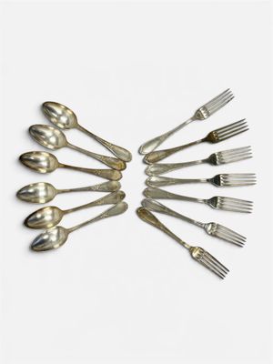 plusieurs fourchettes et cuillères disposées en cercle sur une surface blanche