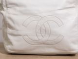 chanel white leather tote bag with embroidered cc logo