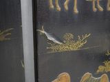 a picture of a black and gold wallpaper with a picture of a horse and a bird