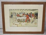tableau encadré représentant un groupe d'hommes jouant au croquet