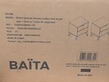 packaging of a pair of bedside tables with a barcode on the top